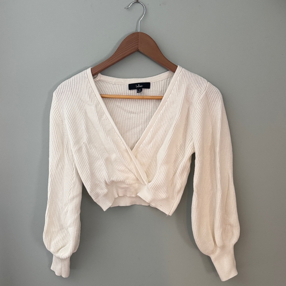 Lulu's Cream Ribbed Wrap Crop Top
